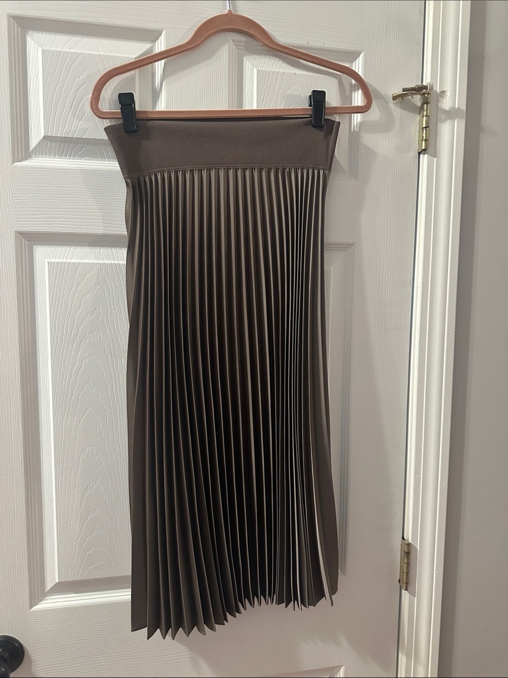 Theory Taupe Pleated Midi Skirt